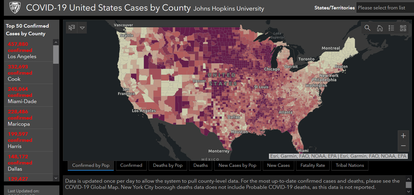 Map of COVID cases in United States