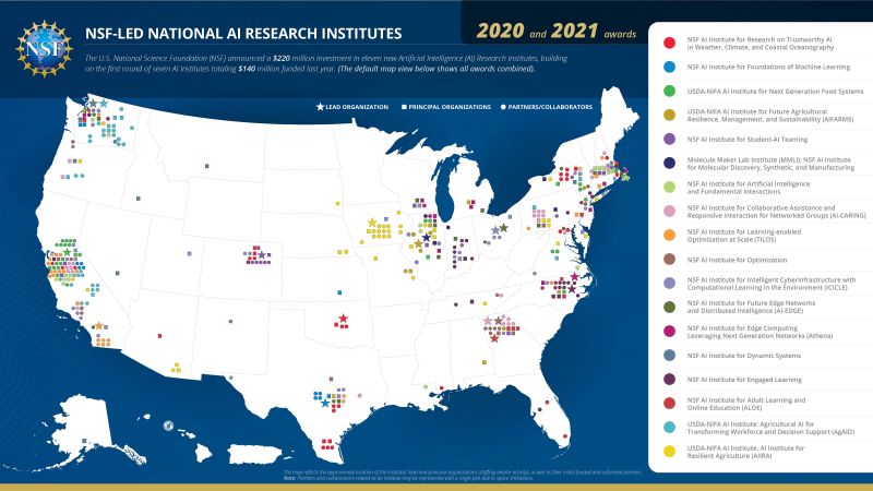 Map of 2021 AI Institutes