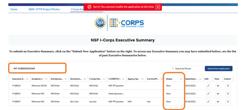 Graphic User Interface showing error message