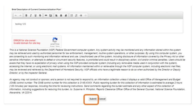 Graphic User Interface highlighting Submit Form