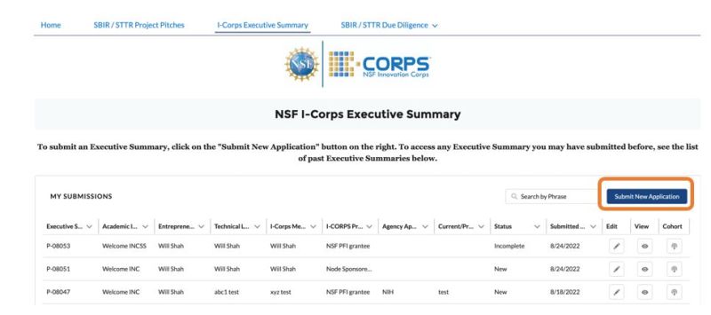 Graphic User Interface with Submit New App highlighted