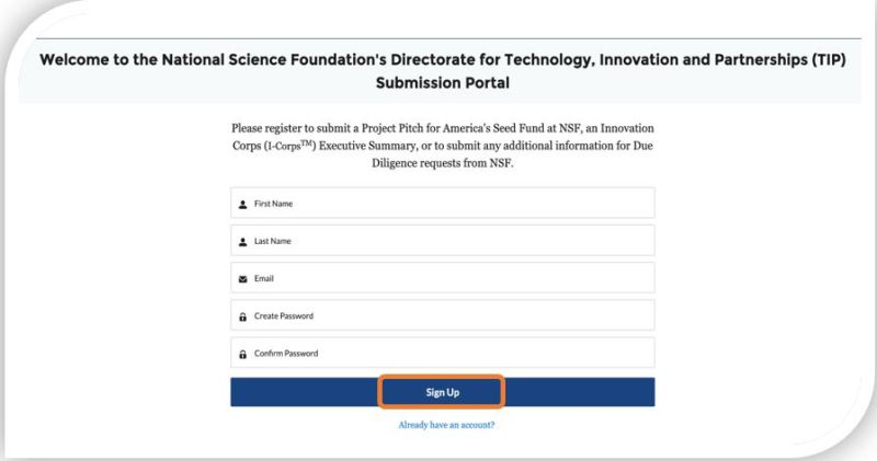Graphic User Interface highlighting Sign Up button