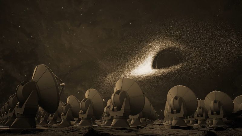 Artist’s rendition with first published black hole simulation