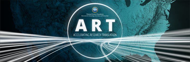 Abstract technology background with the text National Science Foundation ART, Accelerating Research Translation
