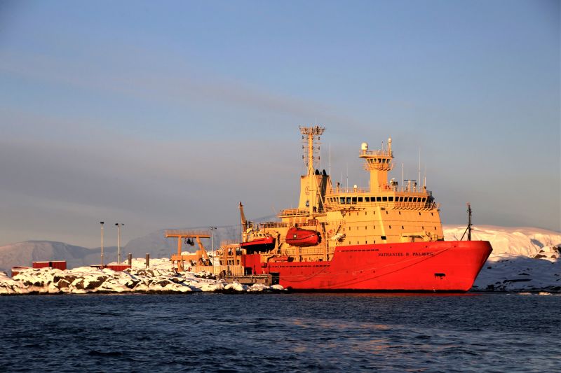 The research vessel Nathaniel B. Palmer at NSF Palmer Station.