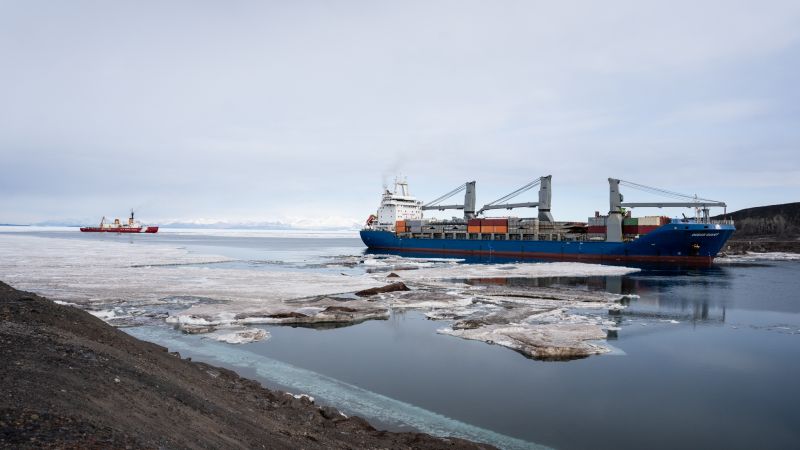 large cargo ship in the arctic waters