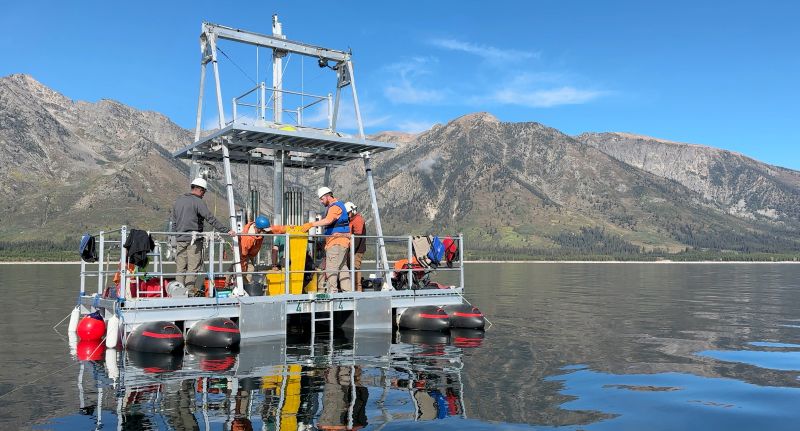 Student fieldwork on lake