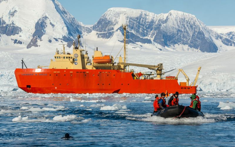 a large support boat within the arctic waters