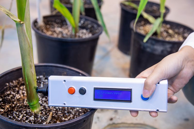 The EnGeniousAg in-field nitrogen sensors, which enable farmers to measure nitrogen levels in their crops in 3 seconds