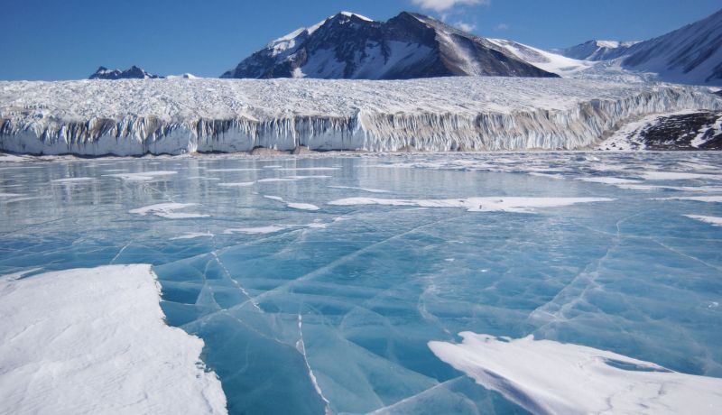 blue ice covering Lake Fryxell