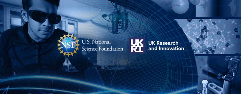 NSF and UKRI logos superimposed on a collage of several images depicting scientific research.