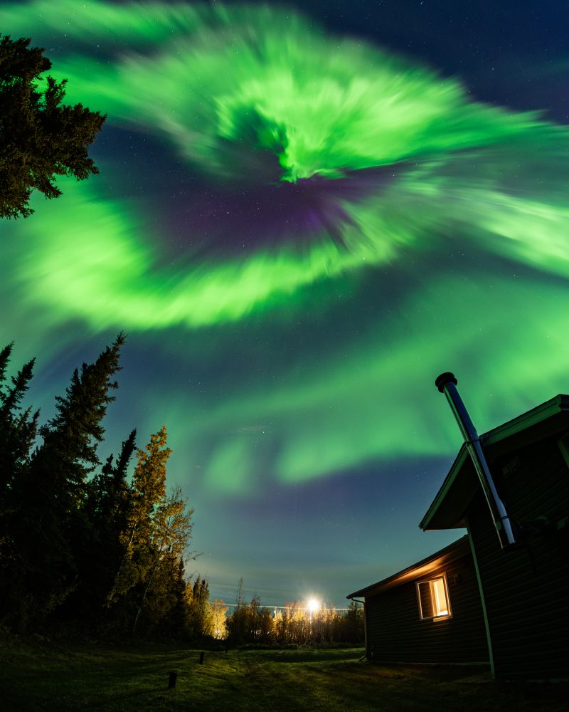 An wide angle image of the aurora borealis.