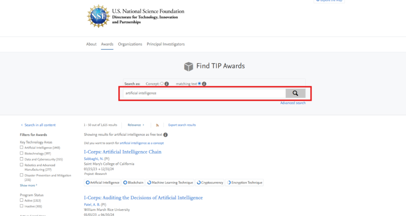screenshot of search engine