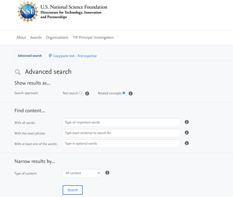 screenshot of search engine