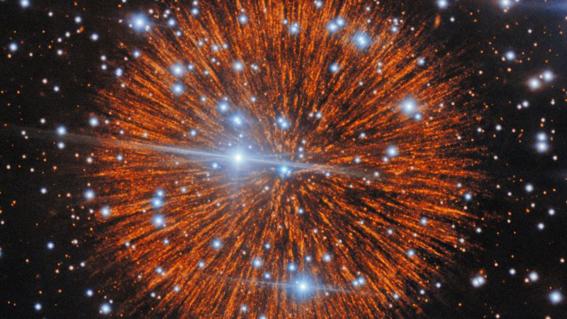 A nebula with many bright radial filaments resembling fireworks.