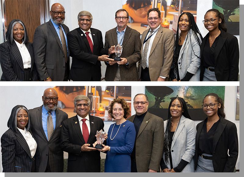 Two group photo showing the ENG and OCIO leadership along with Director Panchanathan and NSF OSDBU team.