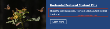 The short description in a featured content component can only be 130 characters long