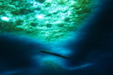 Picture of Icefin operating under the sea ice near McMurdo Station