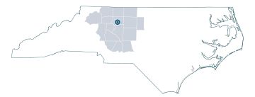 Map of the region of service for the North Carolina and South Carolina region for Piedmont Triad Regenerative Medicine Engine