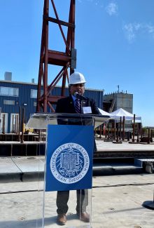 NSF Director Panchanathan standing at a podium at UC San Diego