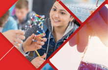 Girl looking at molecular model