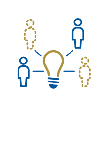 A group of people surrounding a lightbulb.