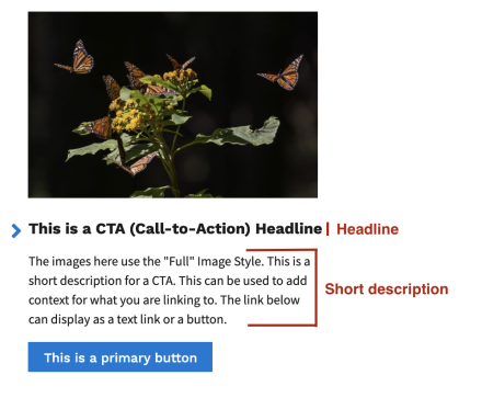 CTA component headline is in bold text with the short description under it