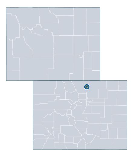 Map showing the region of service for the Colorado-Wyoming Climate Resilience Engine.  The region is the entire states of Colorado and Wyoming.