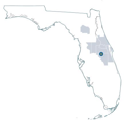 Map showing the region of service for the Central Florida Semiconductor Innovation Engine, Osceola County, Florida, and surrounding counties