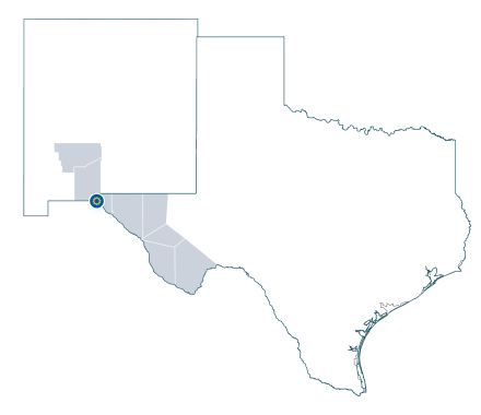 Map of the region of service for the region of New Mexico and Texas for the aso del Norte Defense and Aerospace Innovation Engine