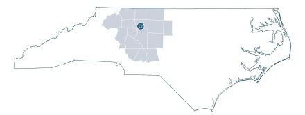 Map of the region of service for the North Carolina and South Carolina region for Piedmont Triad Regenerative Medicine Engine