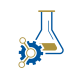 Stylized illustration of an Erlenmeyer flask and a gear