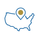 A United States of America map outline with a location pin.