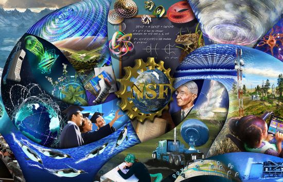 Illustrated mural depicting the fruits of NSF supported research over the past 70 years.