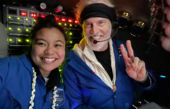 Nicole Yamese and Victor Vesover at bottom of Challenger Deep