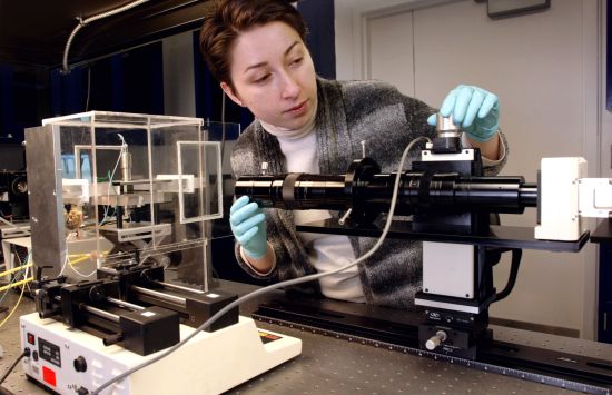 Sibel Korkut, a graduate student in chemical engineering at Princeton University, developed a technique for high-speed, low-cost printing of ultra-small lines for possible use in electronics. Her research was performed at the Princeton Center for Complex Materials (PCCM), a National Science Foundation Materials Research Science and Engineering Center.
