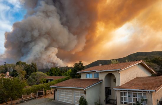 California wildfire with a smoky sky