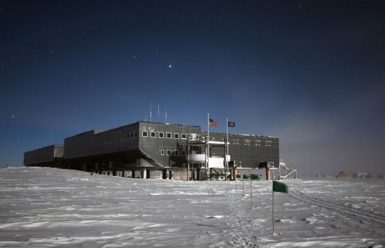 South Pole station in snow