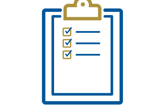 Simple illustration of a clipboard with a piece of paper with three items on it, all with checkmarks next to them.
