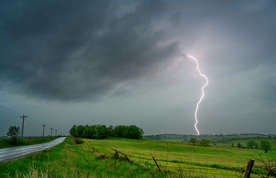 Lightning strikes a field