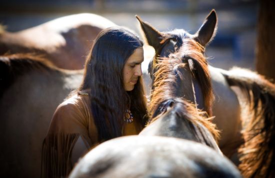 Man, "He Stalks One," and horse connect