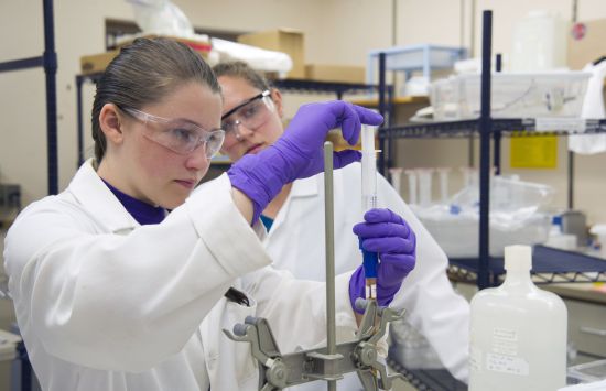 Two researchers working in a lab