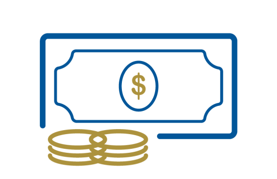 A bill with a dollar sign and a stack of coins