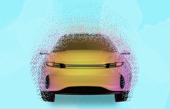 An illustration of a car surrounded by a cloud of dots
