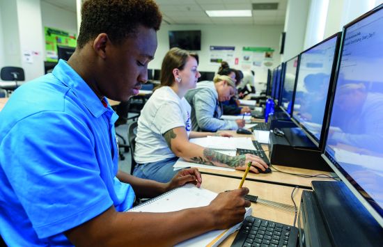 Students working in a computer lab