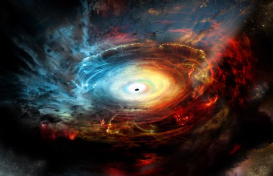 Artist's impression of heart of galaxy NGC 1068, which harbors an actively feeding, supermassive black hole