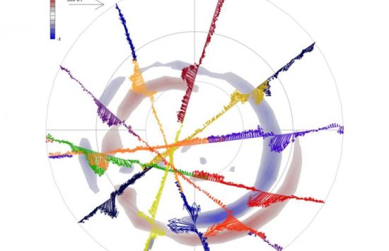 A graphic showing concentric circles with crisscrossing multicolored lines.