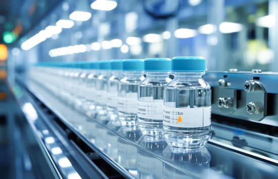 A row of laboratory vials.