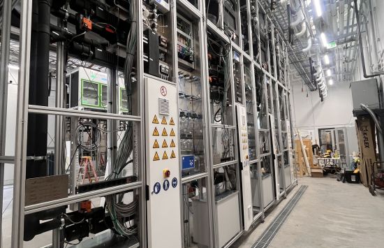 Machinery to test soil is housed in a large warehouse type building