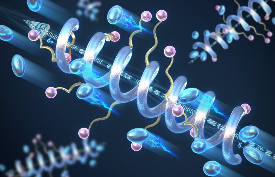 Illustration of corkscrew-shaped molecules.